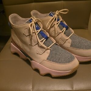 Sorel Cream, Gray and Pink Kenetic Impact Sneakers Booties with Chunky Sole